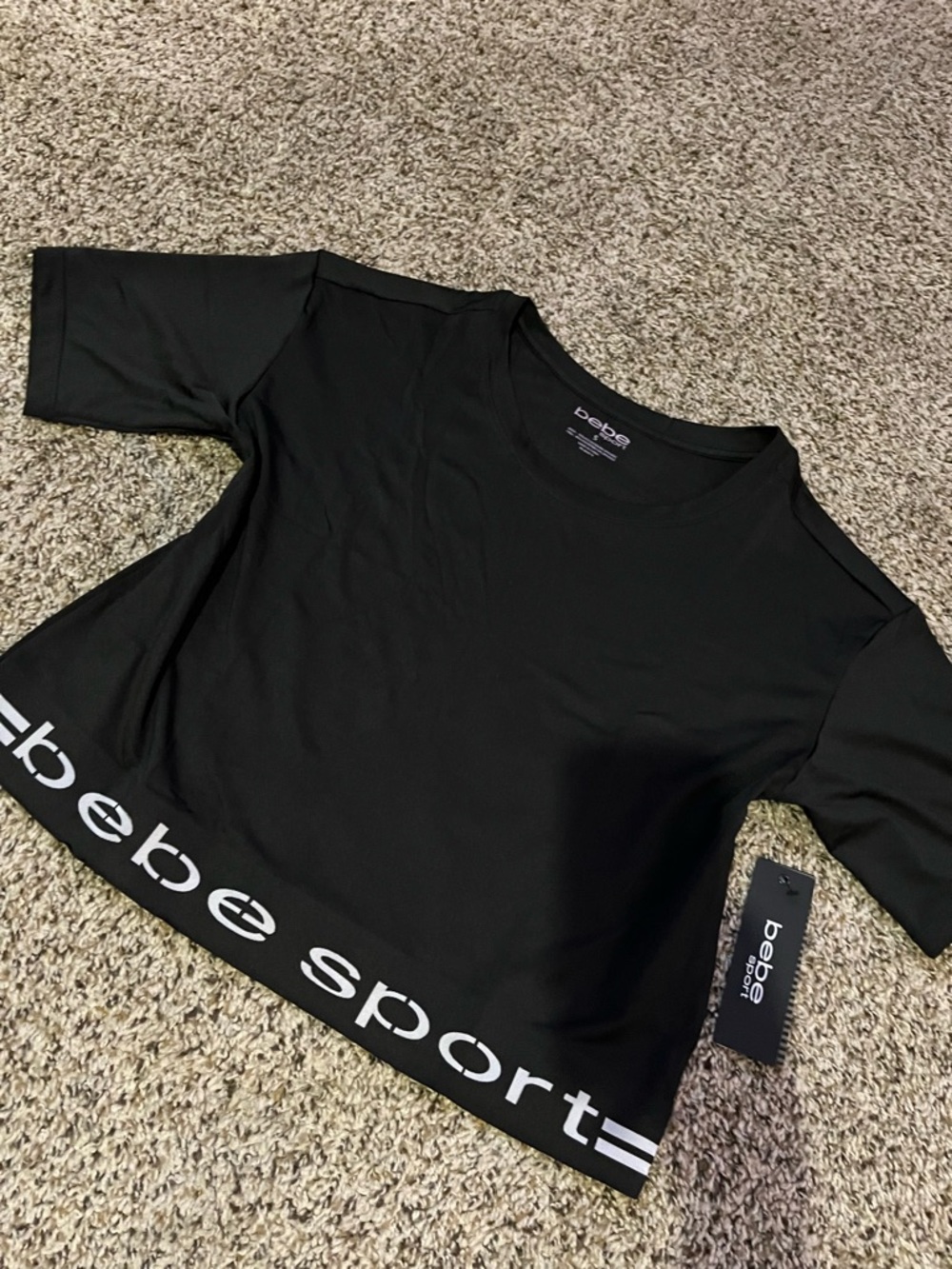 bebe Black Logo Hem Cropped Tee